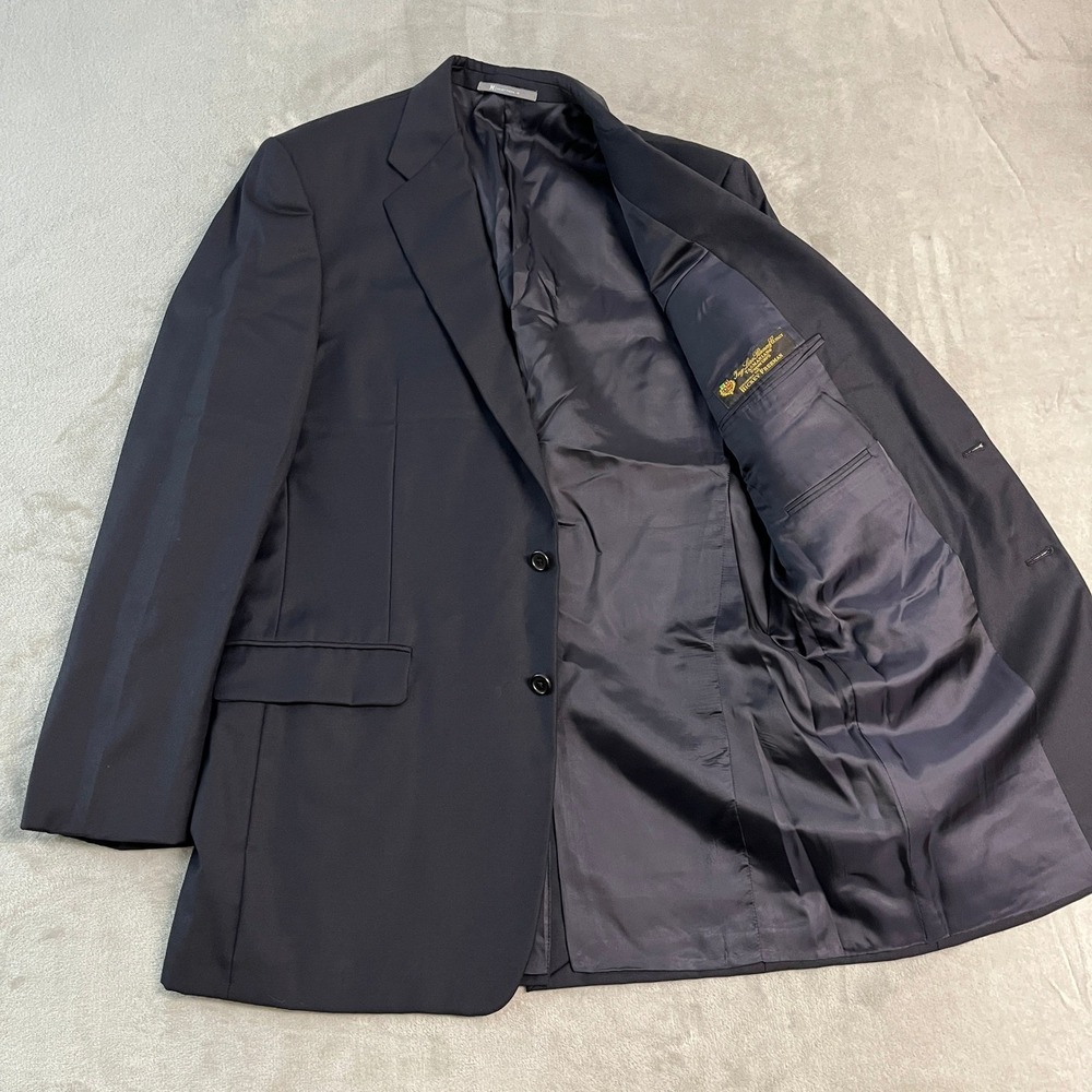 Hickey Freeman Loro Piana Tasmanian Super 120s Wool Navy Blazer Mens 42L Luxury